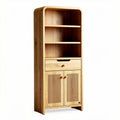 Bibliothèque en bois de pin naturel avec tiroir et portes grillagées 160 x 60 x 30cm