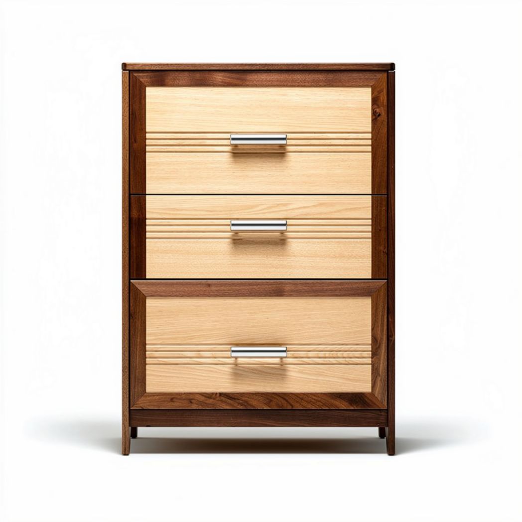Commode en bois de chêne et noyer avec trois tiroirs dimensions 40 x 30 x 70cm
