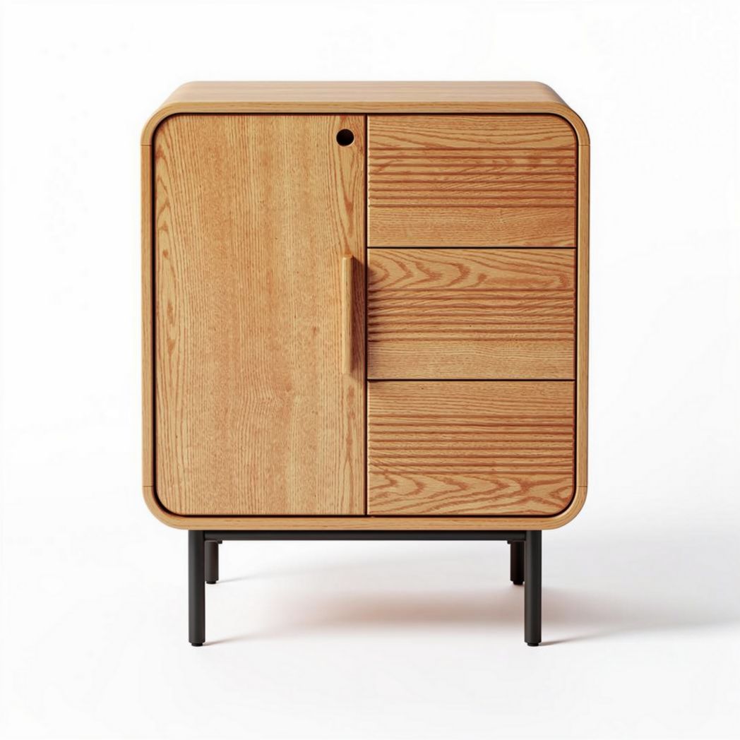 Meuble de rangement en bois clair avec 2 tiroirs et 1 porte 60 x 45 x 80cm