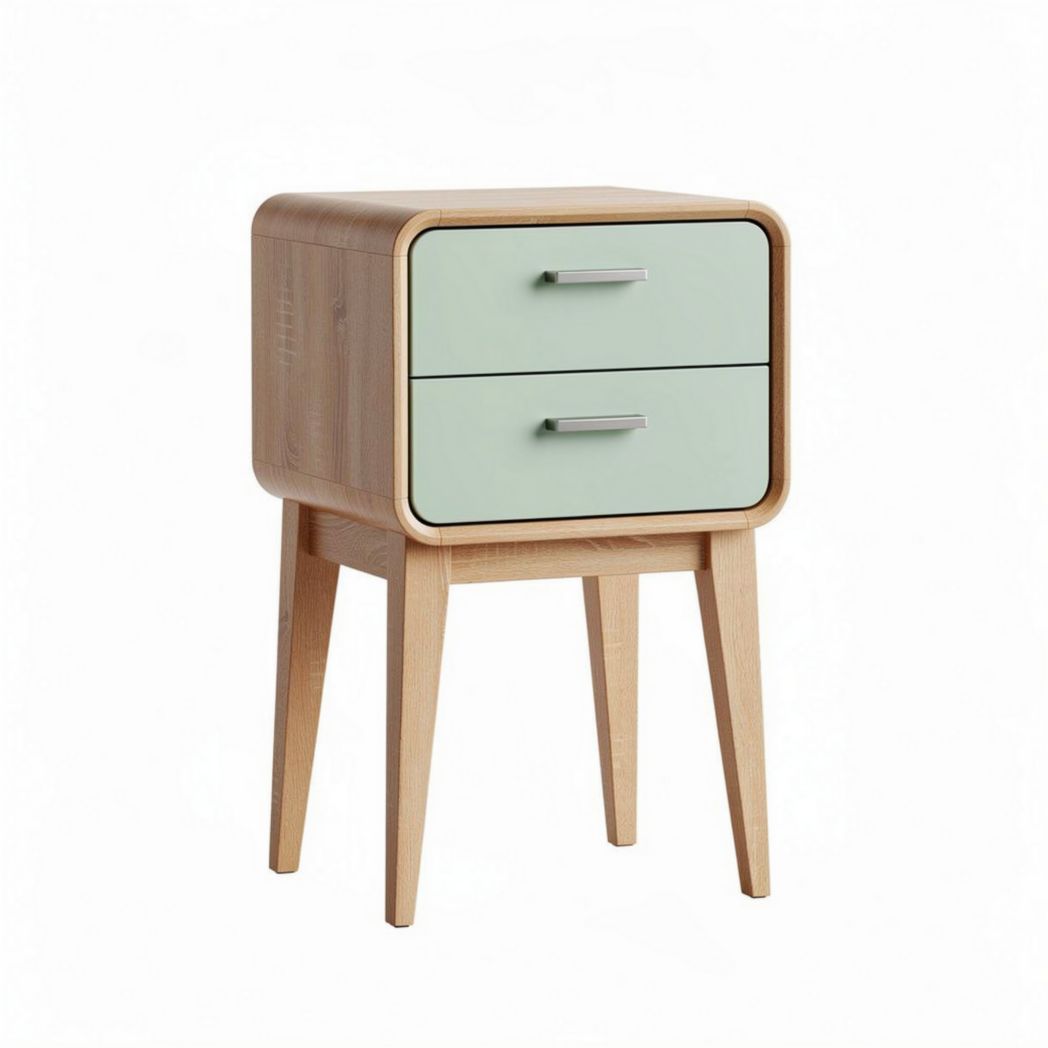 Table de chevet en bois avec tiroirs verts dimensions 40 x 40 x 60cm