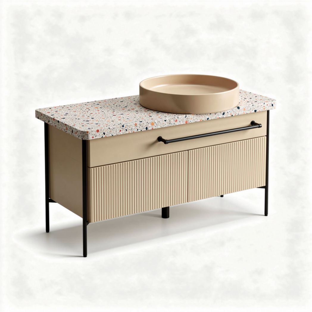 Meuble de salle de bain en terrazzo et métal 40 x 20 x 80 cm beige et motifs colorés