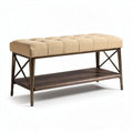 Banc en tissu beige avec rangement en bois 120 x 45 x 45cm