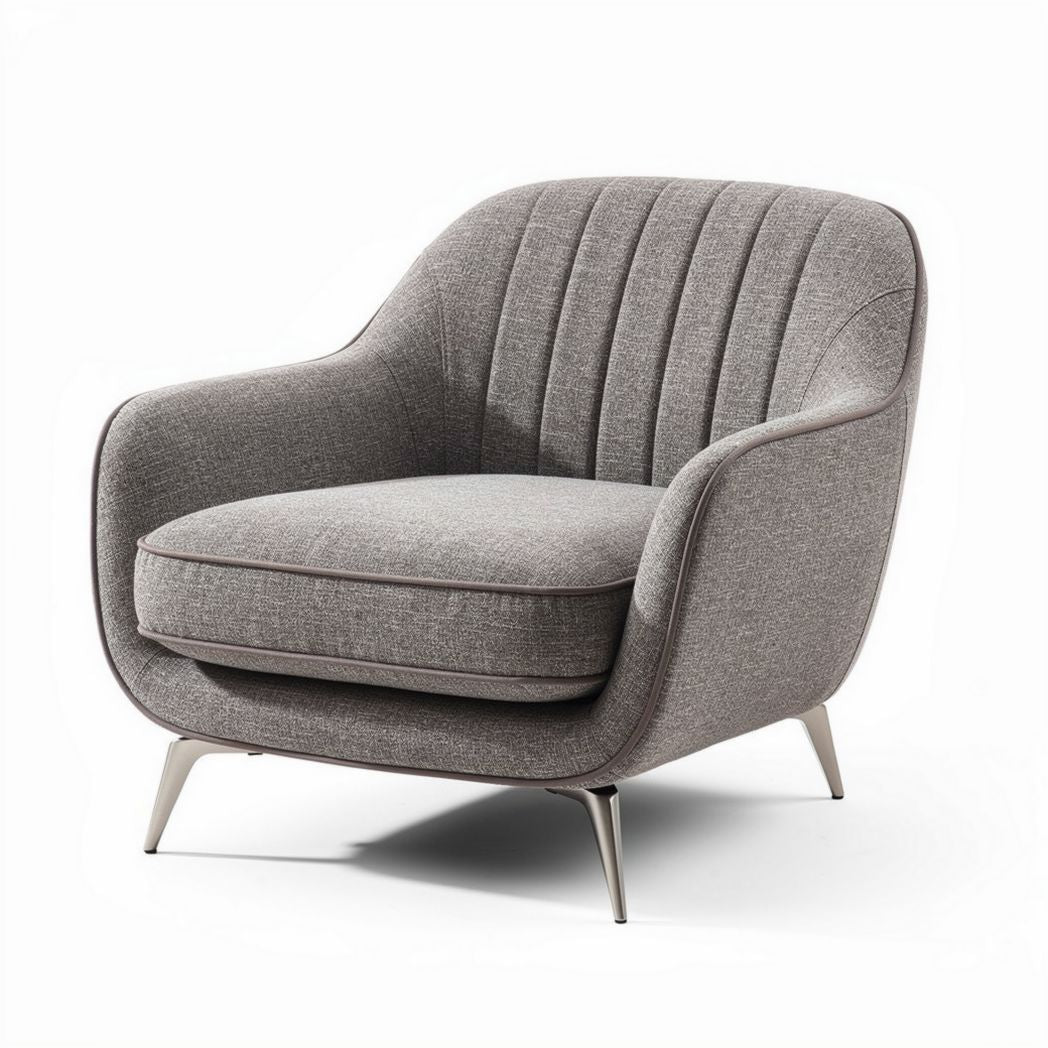 Fauteuil rembourré en tissu gris clair avec pieds en métal dimensions 80 x 90 x 85cm
