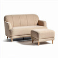 Canapé beige en tissu avec pouf assorti dimensions 150 x 75 x 80cm