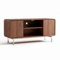 Meuble TV en bois foncé avec portes coulissantes et étagères 150 x 45 x 60cm