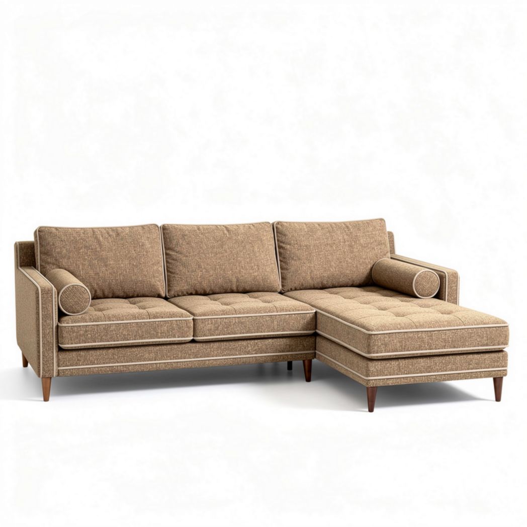 Canapé d'angle moderne en tissu beige avec accoudoirs 220 x 90 x 85cm